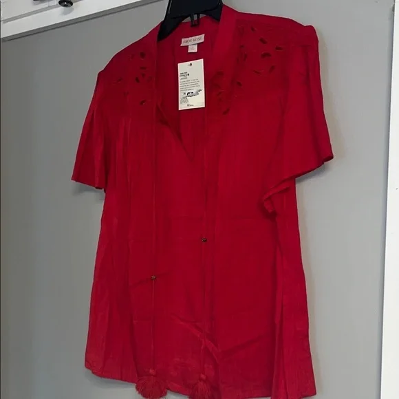 Bohemian Knox Rose Women's Short Sleeve Red Blouse- Sz XL - Picture 1 of 7